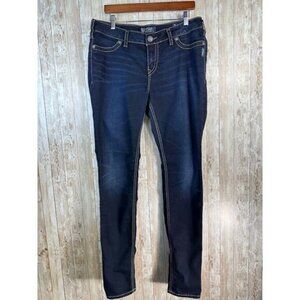 Silver Suki High Super Skinny Jeans Womens 34x33 Blue Dark Wash Stretch‎ Denim